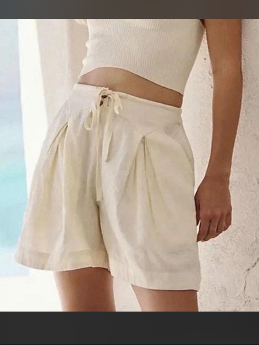 Free-est by Free People Cream/light yellow Elastic-Waist Knit Shorts